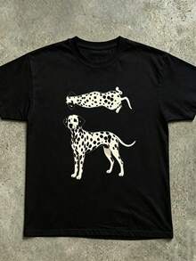 Women's T-Shirt With Dalmatian Dog Illustration T-Shirt |   Two Dalmatians On A Red Background Are Cool In The Summer - 黑色 - 查看 17