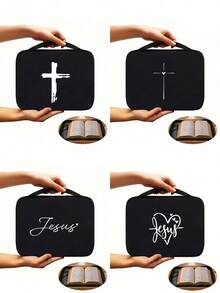 Bibel-Tasche mit Jesus-Muster, Bibel-Aufbewahrungstasche mit Jesus- & Herz-Muster, modische minimalistische Oster-Jesus-Bibel-Tasche, Handtasche mit Griff und Reißverschlusstasche, tragbare Tasche, Bibel-Tasche mit Kreuz-, Blumen- und Buchstabenmuster, Bibelschutzhülle, Bibelseitenhülle, Bibelnotiz-Zubehör, Lernzubehör, multifunktionale Alltags- und Buchschutz-Aufbewahrungstasche mit großer Kapazität, Bibel-Tasche in Standardgröße, ideale Wahl für Aufbewahrung und Organisation für Erwachsene - Schwarz - Übersicht 10