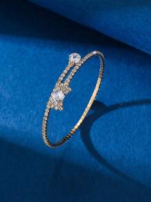 1pc Fashion Cubic Zirconia Butterfly Decorative Open Cuff Bracelet Suitable For Women's Daily Wear - Gold - View 2