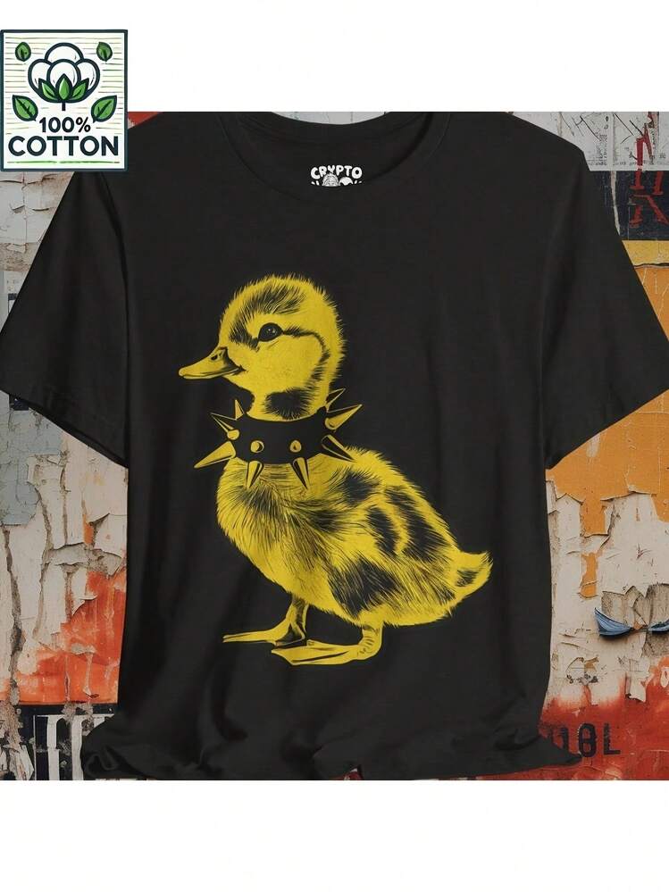 punk con estampado de pato, camiseta negra, camisa emo punk juvenil con cuello puntiagudo, regalo de moda alternativa, top con estampado punk rock, diseño cómodo y vibrante, camiseta unisex. - Negro - Añade 1