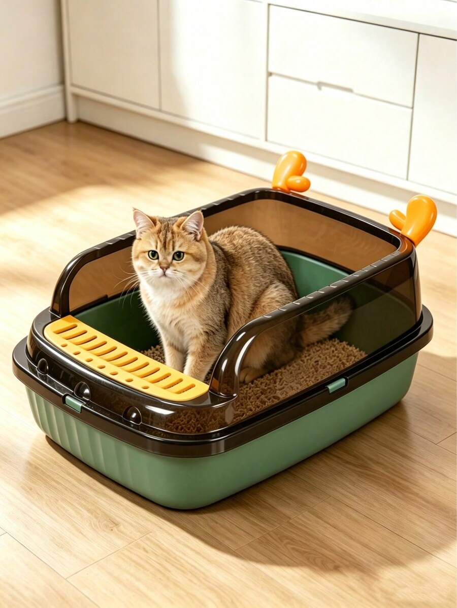Khay vệ sinh mèo bán kín thành cao chống văng, bồn vệ sinh cho mèo kèm xẻng xúc, dễ vệ sinh, khay cát mèo nhỏ chủ đề Halloween, phù hợp dùng hàng ngày cho mèo con, quà tặng Halloween - Một cỡ - Xem 1