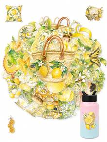 50張「Endless Lemon Summer」奇幻柑橘花園透明PET貼紙，柔和水彩黃綠鄉村生活插畫貼紙，適用於拼貼藝術、禮物盒裝飾、節日手工用品與學校用品 - 7*6*1 - 查看 9
