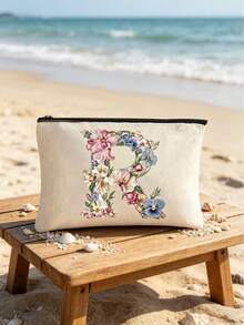 Cosmetic Bag With A-Z Letter Floral Pattern, Portable Makeup Bag, Zipper Multifunctional Storage Bag, Portable Storage Bag, Toiletry Bag, Lightweight, Suitable For Young Men And Women, Jewelry Accessories, Perfect For Back To School, Birthday, Holiday, Teacher's Day Gifts, Creative Teacher Gift Toiletry Bag, Skincare Bag, Toiletry Bag, Women's Travel Essential, Large Capacity Women's Travel Bag - View 12