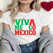Viva Mexico Graphic T-Shirt, 100% Cotton Oversized Soft Breathable Casual Crewneck Short Sleeve Top, Retro Streetwear Summer Vibes Tee For Women & Mexico Lovers - 白色 - 查看 18