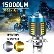 Heyword 1pc H4 H6 BA20D LED Motorcycle Headlight, Dual Color White/Yellow High/Low Beam Projector Lens Light, Universal Motorcycle Scooter Driving Fog Light Replacement - H4 White Yellow-15000LM - View 9