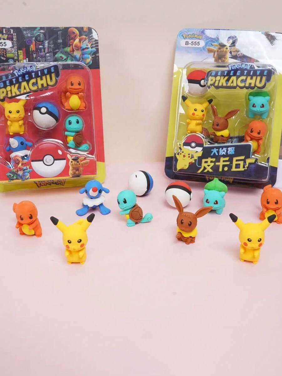 pokemon 寶可夢口袋妖怪筆記本套組,包含1本筆記本、1盒橡皮擦(5入) 螺旋便攜式便條本,適合學生禮物,適用於節日派對贈品(筆與筆記本隨機組合配送) - 彩色 - 查看 1