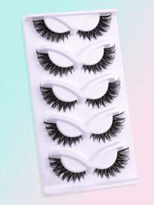 5 pares de pestañas postizas de visón sintético natural, estilo ojo de gato, pestañas postizas esponjosas y gruesas, pestañas largas naturales rizadas suaves 3D, adecuadas para fiestas y uso diario, extensiones de pestañas dramáticas reutilizables estilo ojo de zorro - Negro - Ver 6