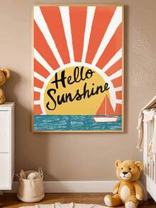 1件裝裱畫布嬰兒房牆面藝術裝飾，「Hello Sunshine」兒童繪畫，波希米亞風太陽與帆船海洋場景，質感筆觸藝術，中性風格育兒室裝飾，可直接掛牆裝裱藝術品，適用於幼兒臥室、遊戲室、海灘主題房、嬰兒洗禮禮物、小小探險家禮物，明亮愉悅主題藝術，現代俏皮兒童房點綴裝飾 - 彩色 - 查看 1
