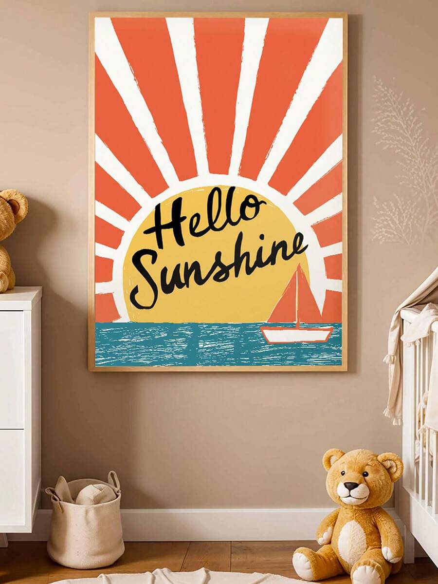 1件裝裱畫布嬰兒房牆面藝術裝飾,「Hello Sunshine」兒童繪畫,波希米亞風太陽與帆船海洋場景,質感筆觸藝術,中性風格育兒室裝飾,可直接掛牆裝裱藝術品,適用於幼兒臥室、遊戲室、海灘主題房、嬰兒洗禮禮物、小小探險家禮物,明亮愉悅主題藝術,現代俏皮兒童房點綴裝飾 - 彩色 - 查看 1