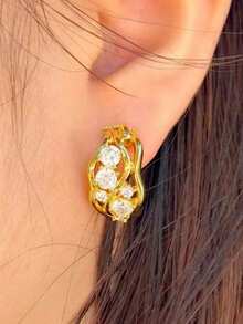 1 Paar elegante Creolen-Ohrringe mit kubischen Zirkonia, für Frauen entworfen, geeignet für Hochzeit, Verlobung, Jahrestagsparty, Valentinstagsgeschenk - Goldgelb - Übersicht 4