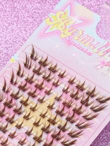 80片 C捲棕色羽翼單根接睫毛 自然分段睫毛束 化妝工具，100片棕色假睫毛，自然舒適多功能 - C - 查看 3