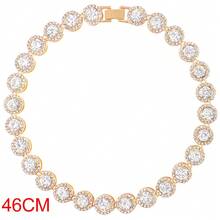 Unisex Luxury Shiny Round Cuban Link Necklace, Sparkling Gold & Silver Full Rhinestone Tennis Chain Hip Hop Jewelry - Round - View 11