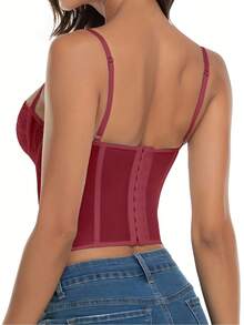 Women's Lace Corset Top, For Going Out To Parties Or Clubs, With Buckle. - 酒紅色 - 查看 10