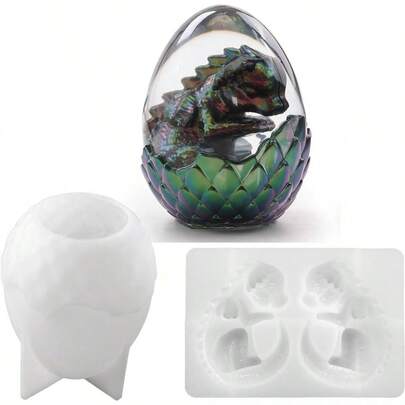 - Juego de 2 moldes de huevo de dragn, molde de resina epoxi en forma de dragn, molde de silicona animal 3D, adecuado para manualidades de resina, decoracin de hogar y computadora y regalos