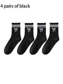 6/8/10/20/30 Pairs Neutral Classic Bow Pattern Breathable Moisture-Wicking Mid-Calf Socks, Soft Casual Sports Socks, Suitable For Daily Wear - Multicolor - View 15