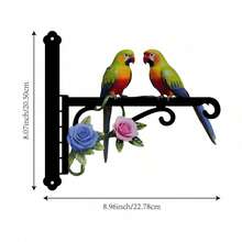1pc Metal Double-Sided Colorful Printed Parrot & Floral Pattern, Wall-Mounted Outdoor Hanging Rack, Suitable For Porch, Bird Feeder, Lantern, Wind Chime Etc., Sturdy Iron Structure Hook - A - View 14