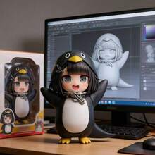 "Gugugaga"可愛企鵝趣味小雕像，獨特桌面裝飾擺件，卡通遊戲愛好者禮物 - 彩色 - 查看 8