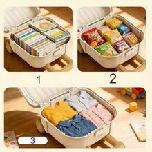 Small Toy Suitcase With Wheels For Kids, Multipurpose Plastic Organizer Box With Retractable Handle, Storage Trunk For Toys, Cosmetics And Travel Items - Blue - View 9