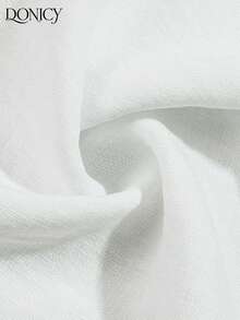 DONICY Women's White Textured Wide Leg Pants, Wrinkled Fabric With Waist Buckle And Front Pleat Design, Suitable For Spring Work And Casual Wear - White - View 5