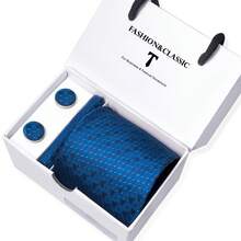 AlanKing 3-Piece Set: Blue Necktie, Pocket Square & Cufflinks, Romantic White Gift Box, Suitable For Formal Business, Wedding,Festival,Fathers Day Gift - Color Mixing - View 19
