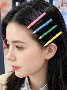 5/Pcs Creative Realistic Colored Pencil Hair Clips, Durable And Gentle On Hair, Easily Create Energetic Girl Vibe Hair Accessories - Suitable For Girls And Teens, Daily School, Vacation, Graduation Season - Multicolor - View 2