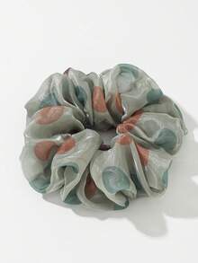 1pc Extra Large Green Glass Yarn Polka Dot Scrunchie Hair Tie - Green - View 3