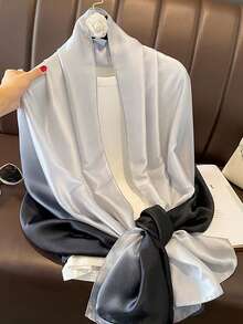 1pc Women's Solid Color New Satin Long Scarf - Gray-white Gradient - View 3
