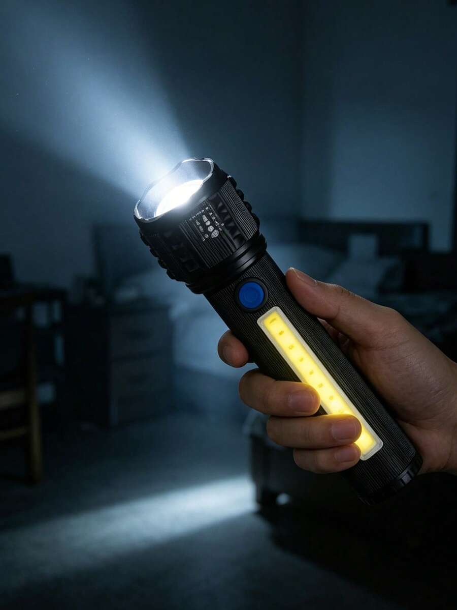 Linterna LED de luz fuerte,Linterna portátil multifuncional LED para exteriores, con batería de litio y material de alta resistencia, 3 modos,luz telescópica multifuncional con zoom Tipo-C para exteriores,adecuada para uso en exteriores, hogar, senderismo, ciclismo, pesca, coche, iluminación de emergencia.