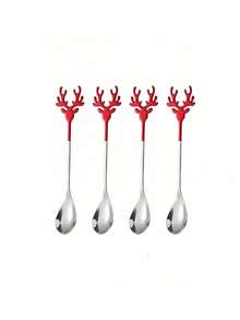 1/4pcs Stainless Steel Creative Reindeer Spoon Coffee Stirring Spoon Dessert Spoon Highly Attractive Christmas Gift Tableware Spoon - View 14