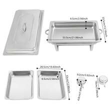 Silver Stainless Steel Chafing Dish Set, 4L Rectangular Buffet Food Warmer With 2 Trays, Dual Use Hot & Cold Food Container For Large Gatherings, Events, Buffets - Silver - View 2