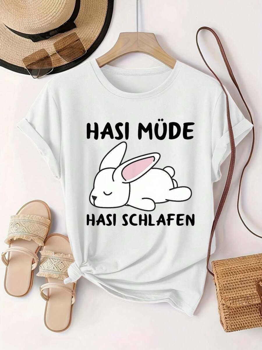 - 0-8XL Casual Fashion Printed T-Shirt Women'S Clothing, Base Layer Daily Outing All Seasons Casual Wear Short Sve T-Shirt Multicolor Optional Women... - 白色 - 查看 1