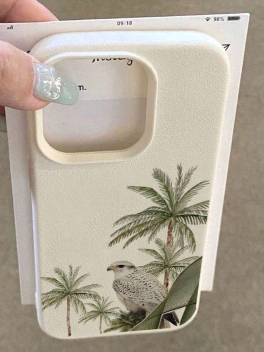 1pc Minimalist Summer Coconut Tree Pink Turtle Flower Pattern Phone Case, Liquid Large Hole Silicone Shockproof Soft Shell Protective Cover Compatible With Apple 11/12/13/14/14plus/15/15plus/16/16plus/17/17pro And Other Models - Multicolor - View 1