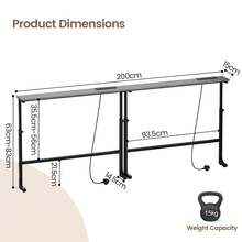 Luxstein Slim Console Table, Height Adjustable 75/100 Cm Sofa Table With Charging Station For Entryway, Living Room, Small Spaces - 100cm - Gray - View 4