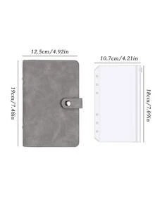 Conjunto de caderno de folhas soltas em couro macio tamanho A6, caderno para orçamento, etiqueta em PVC, diário em inglês, agenda de viagem portátil com envelope para dinheiro, livro de poupança, planejador financeiro, fichário em couro PU. - Cinza - Ver 2