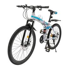 Foldable Mountain Bike, 21 Speed Mountain Bike, Mountain Bike For Youth Adult - Blue & White - View 5