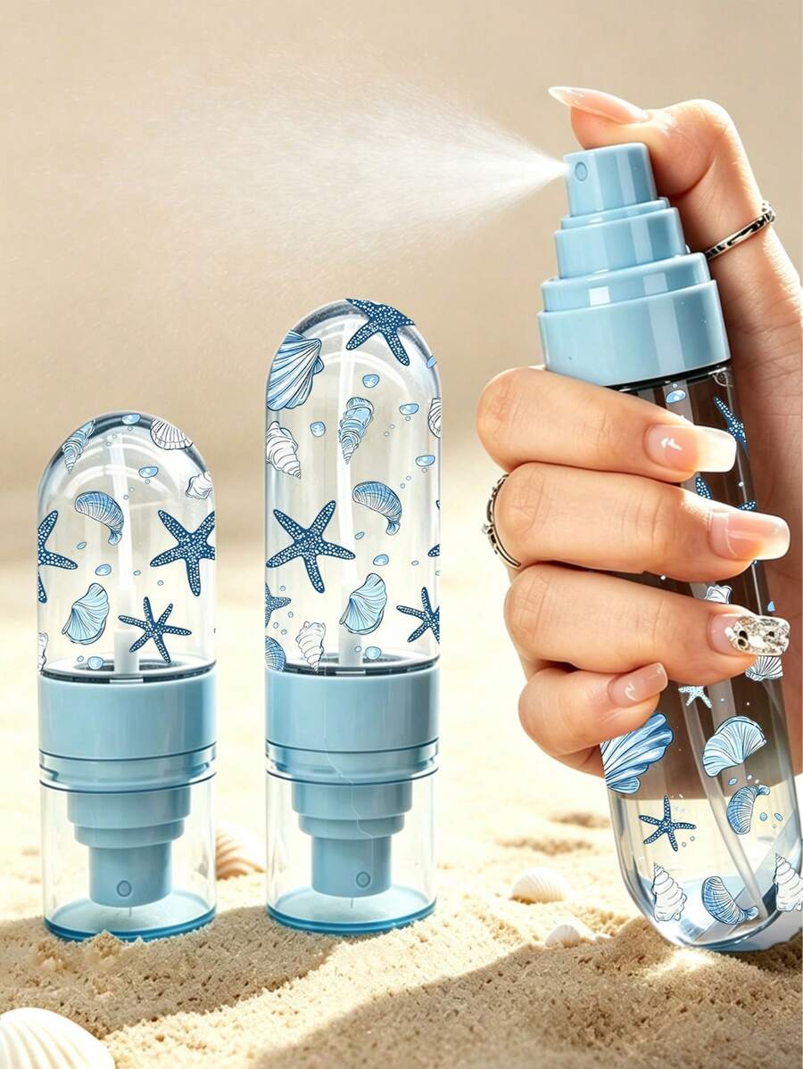 Botella rociadora con tema de conchas azules y estrellas de mar - Botella rociadora reutilizable y portátil/Esencial de viaje/Adecuada para aceites esenciales, perfumes y lociones para el cuidado de la piel/Adecuada para salones de belleza, cocinas, baños y jardines/Adecuada para viajes y uso comercial (recorte de patrón aleatorio) - Multicolor - Ver 1