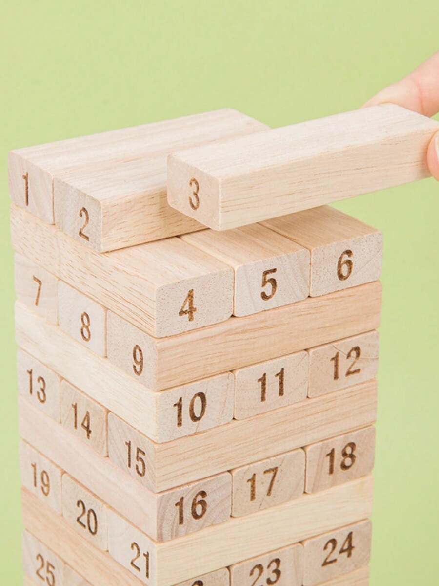 54pcs Wooden Stacking Blocks Set - Mini Tumbling Game For Youngsters & Family, Colorful Balance Toys, Perfect Travel Activity - Multicolor - View 1