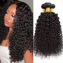 32 34 36 Inch 15A Brazilian Kinky Curly Human Hair Bundles Unprocessed Human Hair Extensions Jerry Curly  Human Hair Bundles Brazilian Virgin Hair Quick Weave Curly Hair Extensions For Women Double Weft Natural Black - Natural Black - View 2