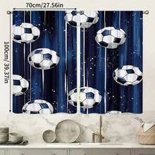 2pcs Modern Football Printed Semi-Sheer Curtains, Affordable Material, Rod Pocket Polyester Curtains, Suitable For Bedroom, Office, Living Room - Machine Washable, Easy Installation, Durable Home Decor, 90-100gsm Knitted Woven - Multicolor - View 13