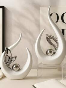 1pc Modern Abstract Art Sculpture, White Silver-Plated Artistic Statue Decor, Creative Desktop Home Decoration, Suitable For Entryway, Dining Room, Living Room, Office, Bedroom, Kitchen And Other Spaces - Multiple Styles - View 4