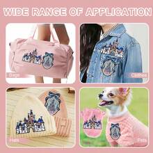 1pc Dream Princess Castle Embroidery Patch, Blue Bow Fairy Tale Castle Iron-On Patch, Jacket Bag Embroidery Label - B - View 4