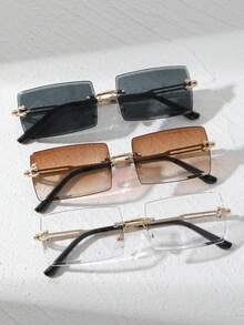 3pcs/Set Women's Rectangular Frameless Metal Fashion Glasses, International Fashion Week Fashion Glasses, Suitable For Daily Life, Outfits, Social Gatherings, Beach Vacation And Outdoor Travel - Multicolor - View 4