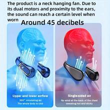 Ventilador de cuello recargable por USB, ventilador de cuello portátil de 5 velocidades con pantalla LED de batería y velocidad, batería recargable integrada de 1200mAh, tiempo de carga de 1-2 horas, tiempo de uso de 1-3 horas - Verde: indicador de nivel de batería. - Ver 6