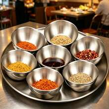 1/6/8pcs Stainless Steel Round Tray Condiment Dish Set, Rust-Resistant, Easy To Clean Exquisite Tableware. 304 Stainless Steel Material, Suitable For Family Gatherings, Hot Pot Dipping Sauces Or Afternoon Tea Snack Display. Stable Support Without Tipping (Deep Edge Design); An Excellent Practical Gift For Friends Who Pursue A Sense Of Ritual In Life. - Silver - View 5