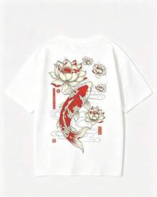 3-Piece Set Of Women's Casual Summer Round Neck Short-Sleeve Tops With Chinese Carp, Crane, And Sports Car Print, Suitable For Everyday Casual Wear - 白色 - 查看 2
