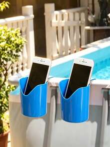 5pcs Heavy Duty Poolside Cup Holders - Universal Fit For 2 Round Poles & Above Ground Pools - Splash-Proof Drink, Beer & Phone Holder - Durable Outdoor Storage Rack, Suitable For Patio, Beach & Party - A - View 5