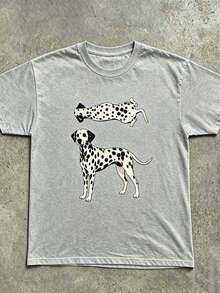 Women's T-Shirt With Dalmatian Dog Illustration T-Shirt |   Two Dalmatians On A Red Background Are Cool In The Summer - 灰色 - 查看 15