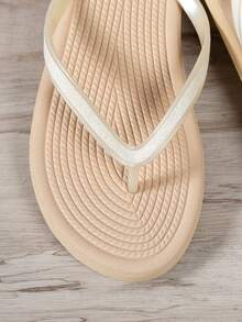 Light Luxury Women's Glitter Thin Strap Flip Flops, Textured Shock-Absorbing Toe-Post Sandals, Open Toe Summer Slides, Suitable For Daily Wear And Beach Vacation - Khaki - View 7