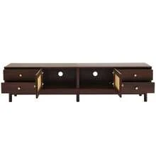 180cm Long TV Unit, Dark Wood Look, With Two Rattan Doors, Four Drawers, Cable Management System And Hydraulic Hinges – Suitable For TVs Up To 80 Inches. - Brown - View 10