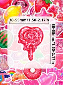 50Pcs Hot Pink Glitter Vinyl Stickers, Y2K Sparkly Cat, Gummy Bear, Strawberry, Ice Cream & Crystal Illustrations Decals, Waterproof Stickers For Skateboards, Luggage & Teen Room Decor - Coral Pink - View 5